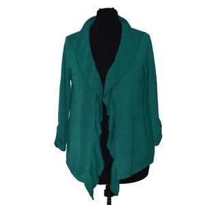 Chicos Fabulous Ruffle Cardigan Sweater Womens 12 Chicos 2 Green  3/4 Sleeve